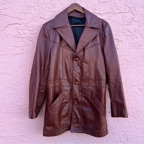 Vintage Leather Jacket 70s Reddish Brown Adult Sz 36 Unisex Disco Fight Club